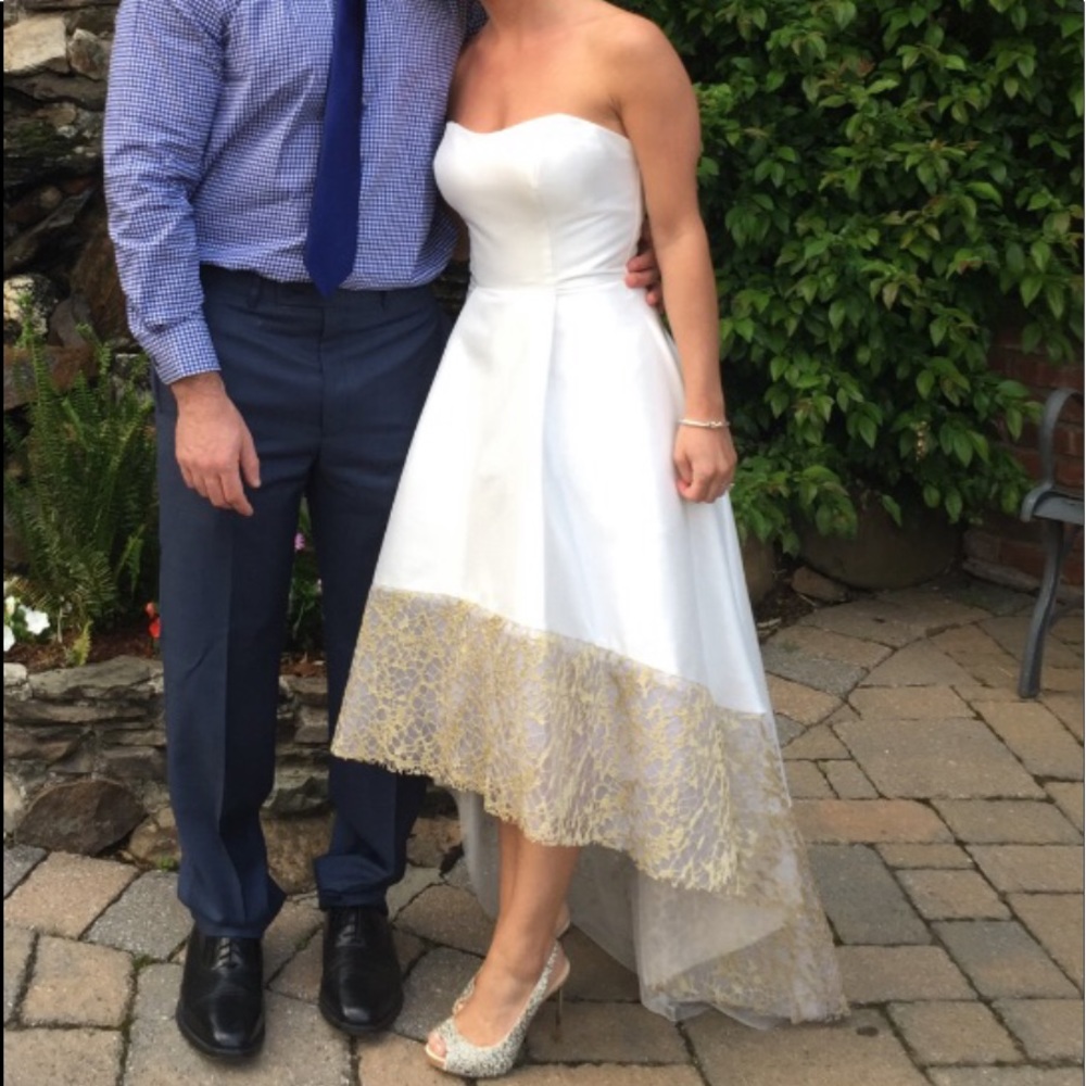 White and gold high low dress